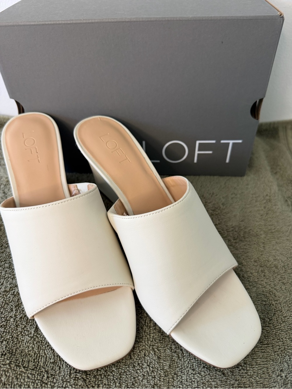 LOFT Cream Wide Strap Slide Mules